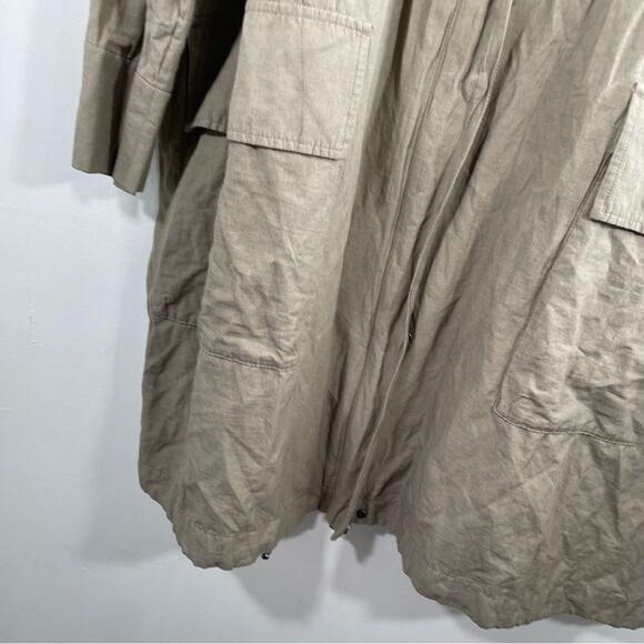 Eileen Fisher Anorak Hooded Jacket Organic Cotton Blend Khaki 1X Lightweight - Picture 8 of 14